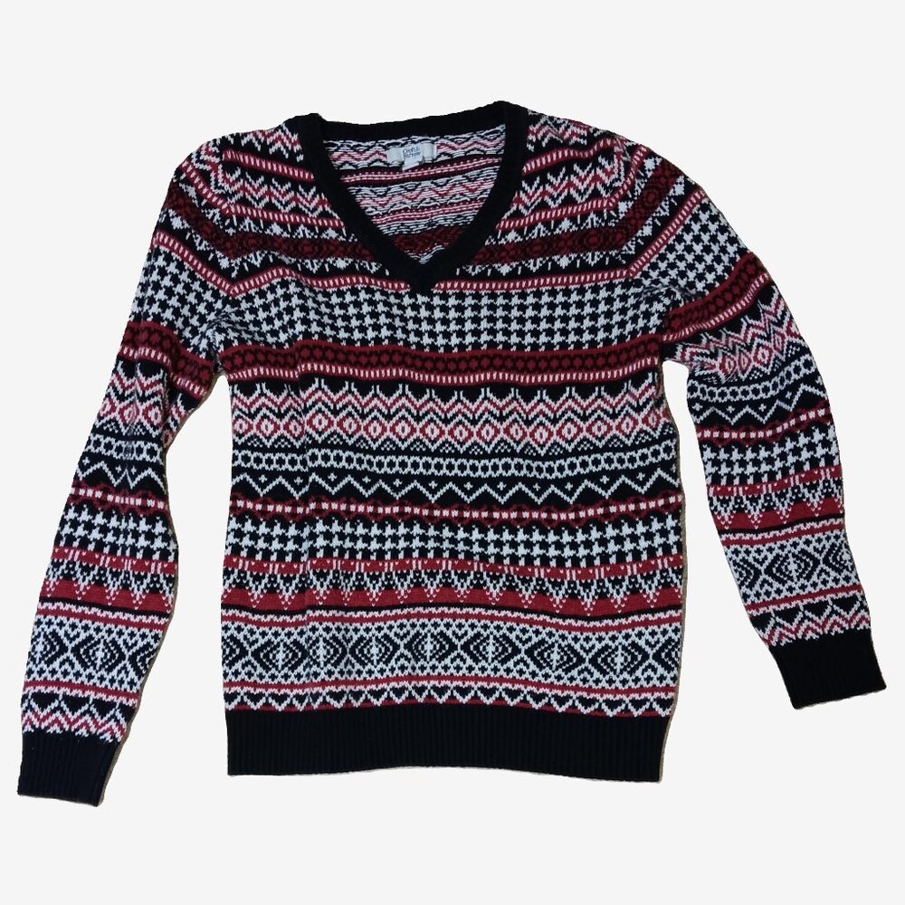 Croft & Barrow V-neck pullover Sweater Ribbed Colorful Striped, size M